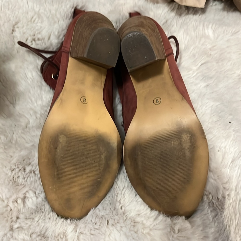 Steve Madden Pennylane Suede Lace Pointy Light Red Heeled Granny Ankle Boots 8 - Picture 9 of 15